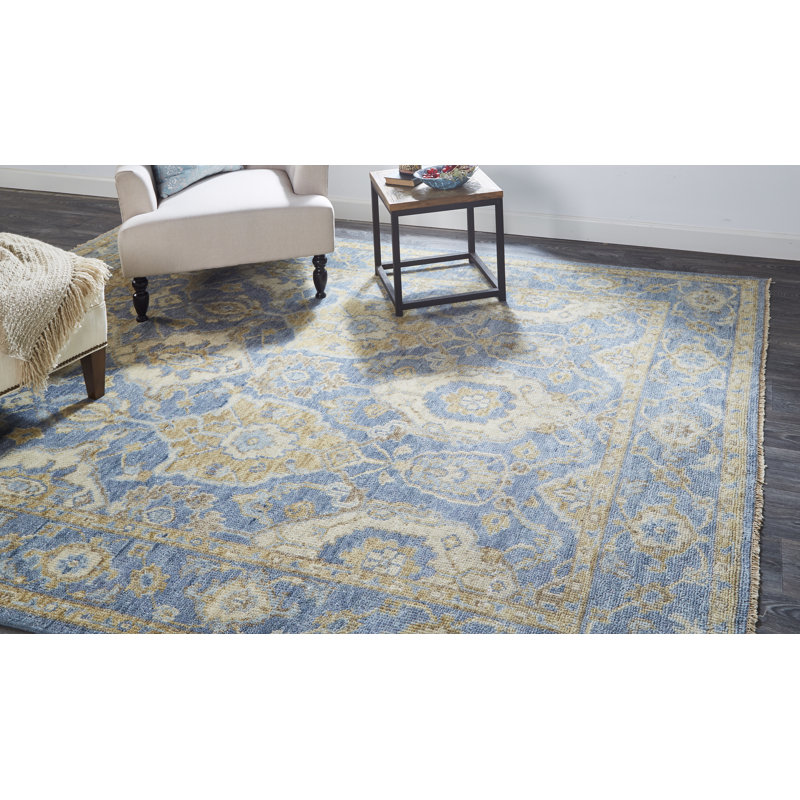 Carrington Wool Oriental Area Rug in Blue, Rectangle 2' x 3'
