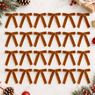 Lot de 24 nœuds en velours pour sapin de Noël, 12,7 x 17,8 cm, avec attaches, pour décorer sapin, couronne, guirlande, porte et décoration intérieure.