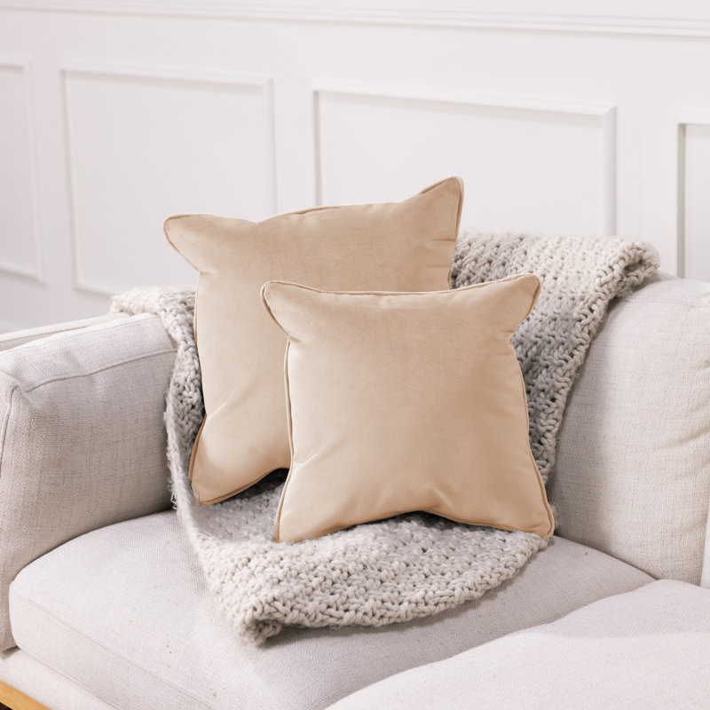 Rectangle Lumbar Microfiber Pillow with Piping, 2-pack, Square 15", Beige