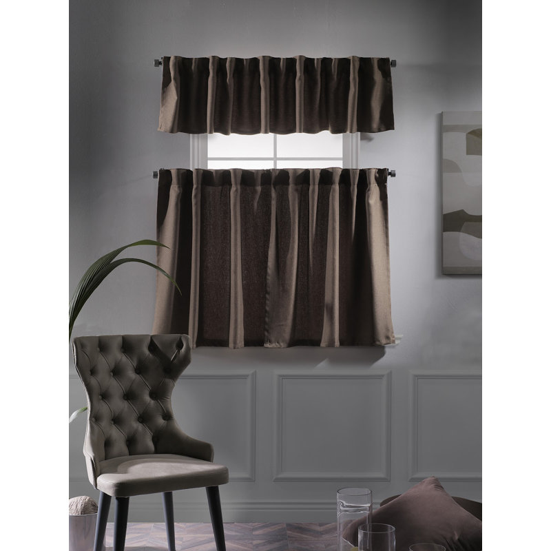Decorative Kitchen Curtain And Valance,Caffe Curtains And Valance Set, Kitchen Curtains, 24" W x 36" L, Cappuchino