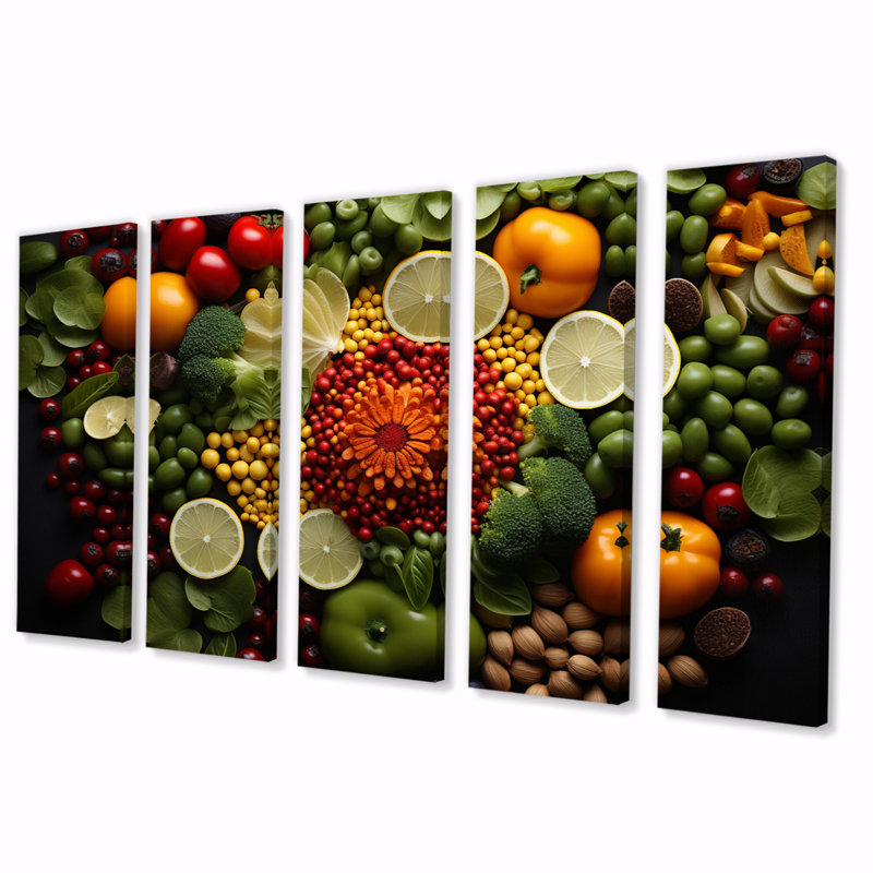 Macro alimentaire végétarienne saine I - impression sur toile de ferme - 5 panneaux égaux