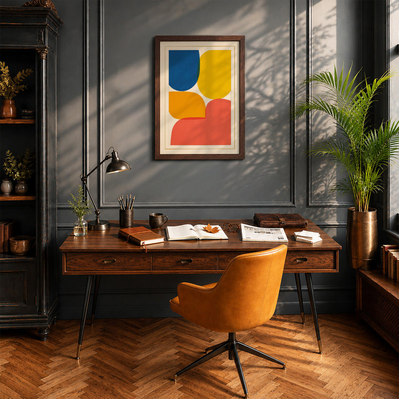 Chromatic Grid Mid-Century - Framed Print, A1 - 84.1 x 59.4 cm, Walnut