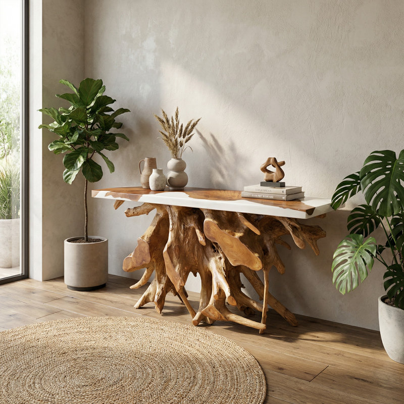 Console Artistic, H 32 po x l 60 po x P 17 po, Blanc / Naturel