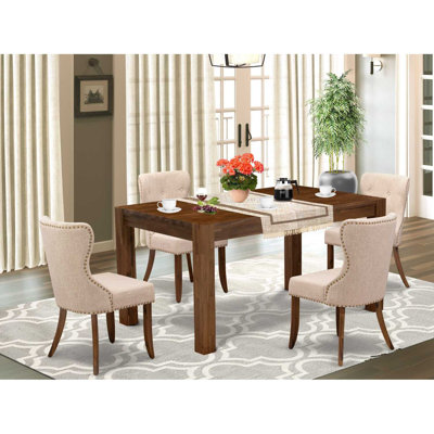 Geib Rubberwood Dining Table Set - Parsons Chairs with Linen Fabric Seat - Rectangular Kitchen Table