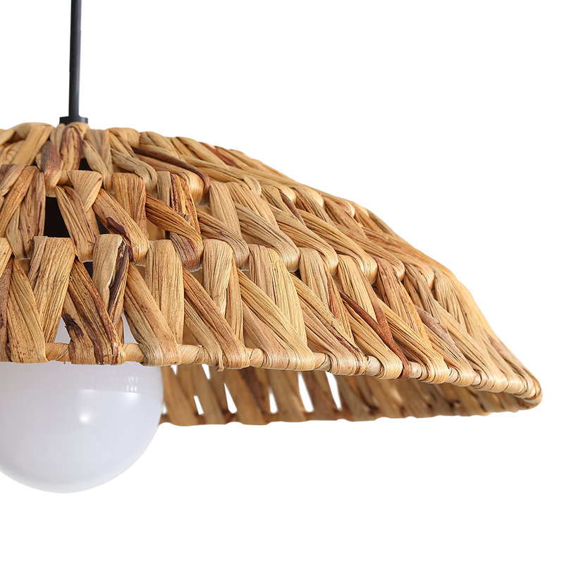 Luminaire suspendu en rotin tissé à la main avec hauteur de suspension réglable, finition noire et îlot de cuisine 1 lumière Boho