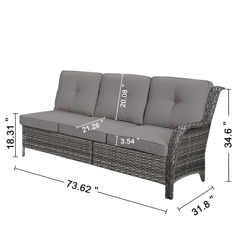 Canapé modulaire d'extérieur en osier avec coussins 73,62 po Deb, Gris, Gris