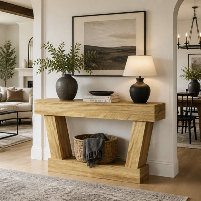 63-Inch Vintage Narrow Console Table with Storage Shelf