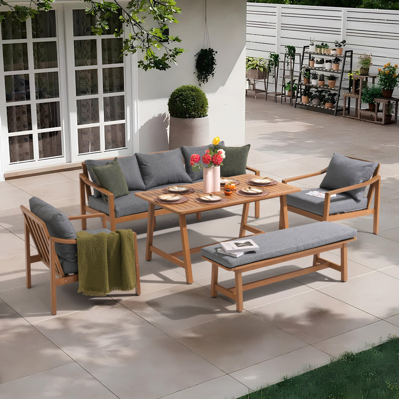 5-Piece Outdoor Seating Group With Cushions, Gray