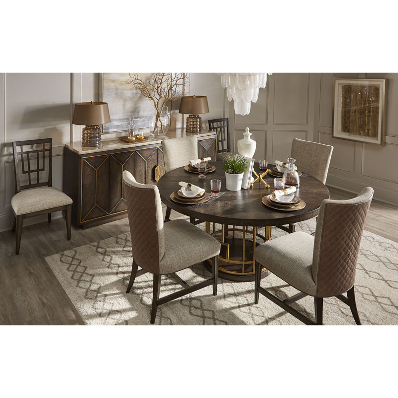 Beige Linen Upholstered Side Chair with Brown Wood Frame