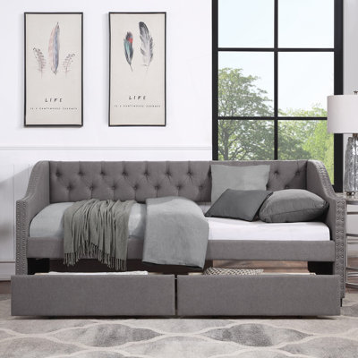 Upholstered Twin Size Daybed With Two Drawers, Day Bed