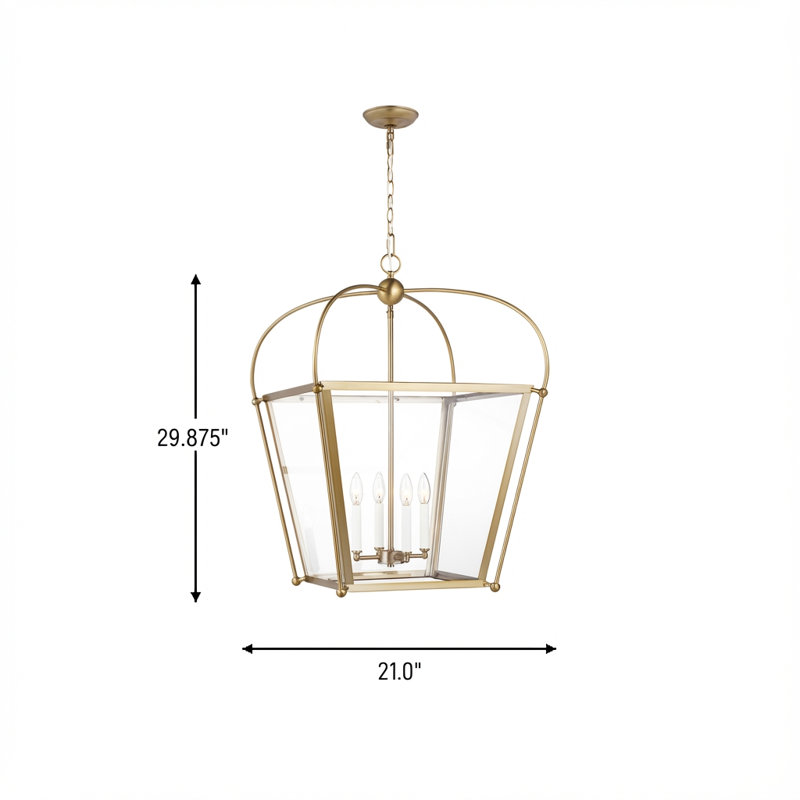 Charleston 4 - Light Pendant, Satin Brass, 29.88" H x 14.5" W x 14.5" D