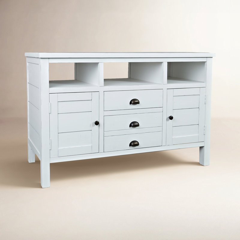 Meuble télé en bois massif pour téléviseur de 65 po ou moins Castile, Blanc patiné, 60"