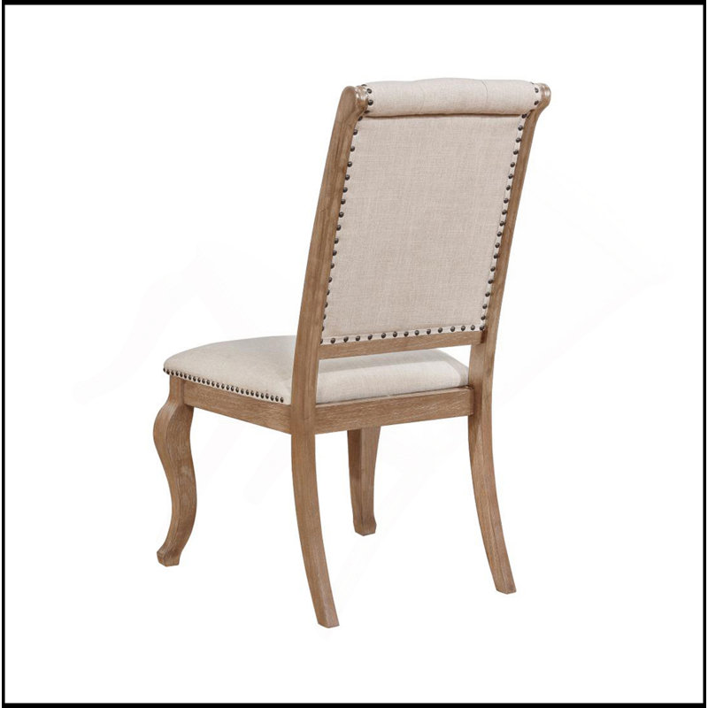 Set Of 2 Cream Fabric Upholstered Dining Chairs, , Fabric Cream, Brown