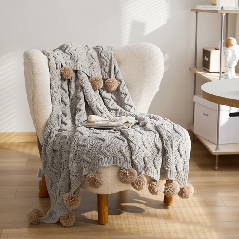 Fantas Knitted Throw Blanket, Gray