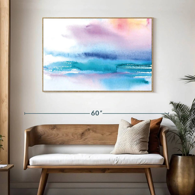 Coucher de soleil délavé, Cadre flottant en bois naturel, 46 po x 31 po