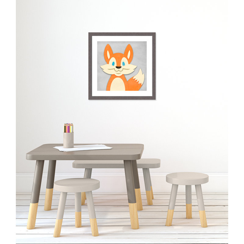 «Cheery Fox», impression sur papier, H 22,5 po x l 22,5 po x P 0,6 po, Encadré plat à grain de bois gris