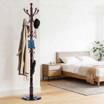 Portemanteau autoportant en bois avec 14 crochets et base robuste, organisateur de chambre à coucher robuste pour le couloir d'entrée