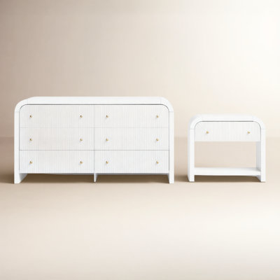 white waterfall dresser Grey Striped Bone Inlay 4-Drawer Bone Inlay Furnitures Featuring a rounded silhouette and an acacia finish Worlds Away Valentina 6 Drawer