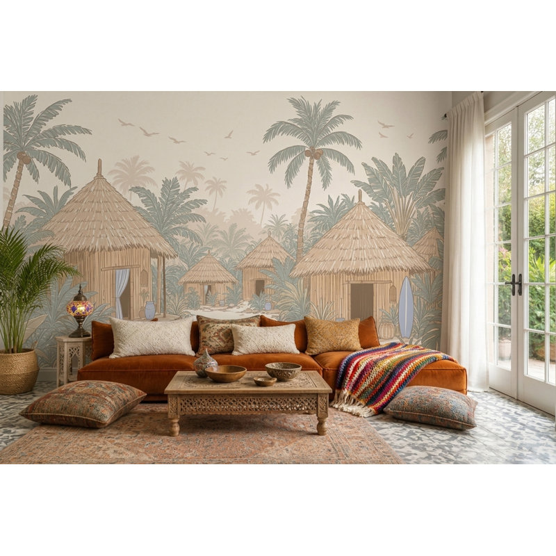 Décoration murale palmiers tropicaux amovibles, 140"x108", Textured Non-Pasted