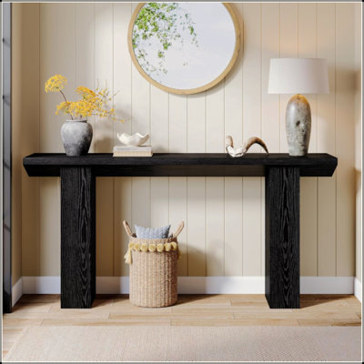 Industrial Farmhouse Extra Long Console Table - Narrow Behind Couch Sofa Table For Entryway & Hallway
