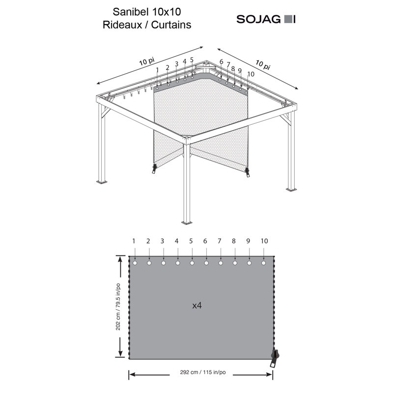 Large Brown Polyester Gazebo Screen with Steel Frame