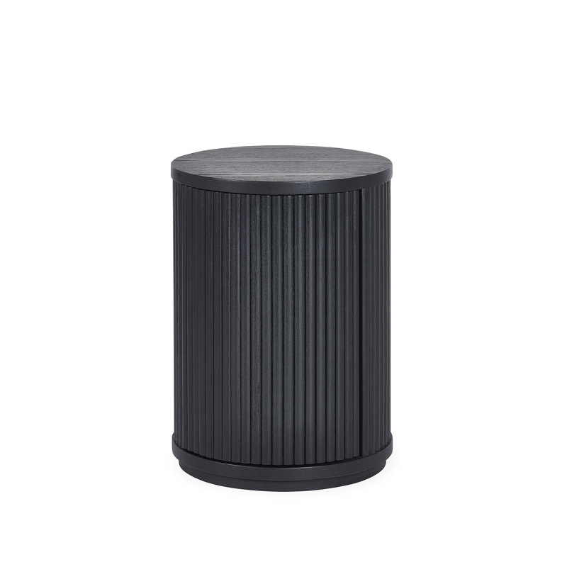 Auman Fluted Side Table With Door, Black