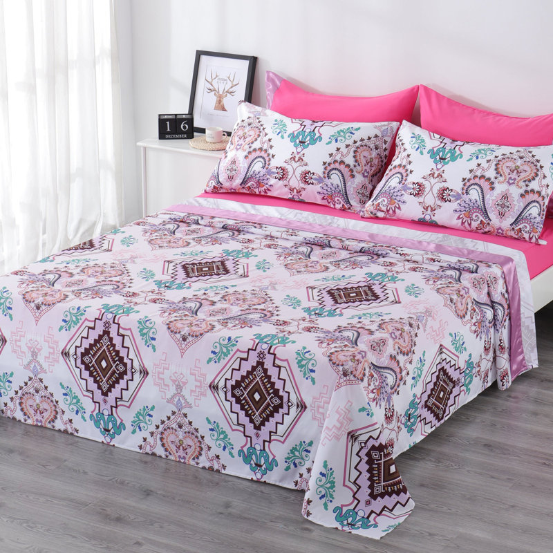 Ensemble de draps 6 pièces Polycotton, Courtepointe très grand + 5 pièces supplémentai, Blanc géométrique