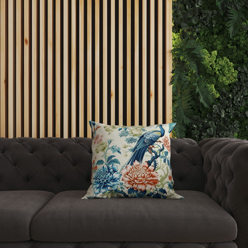 Peacock Panache Outdoor Reversible Throw Pillow, 16"H x 16"W, Green/Orange