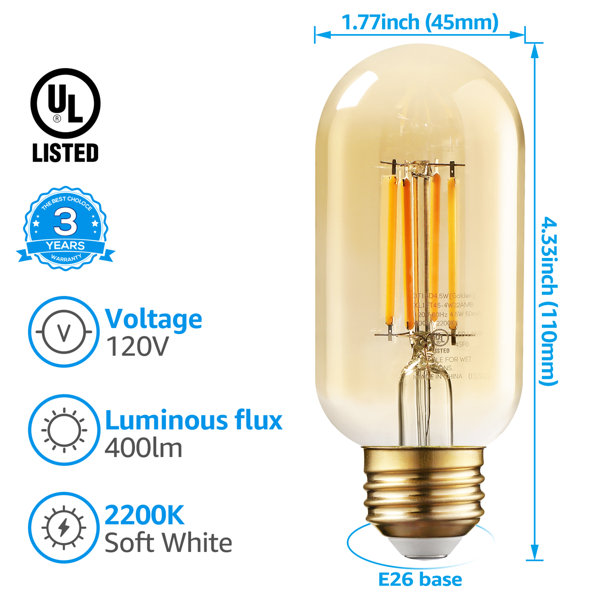 TORCHSTAR LED 4.5W Dimmable Vintage Bulb 2700K Amber 25W Equive