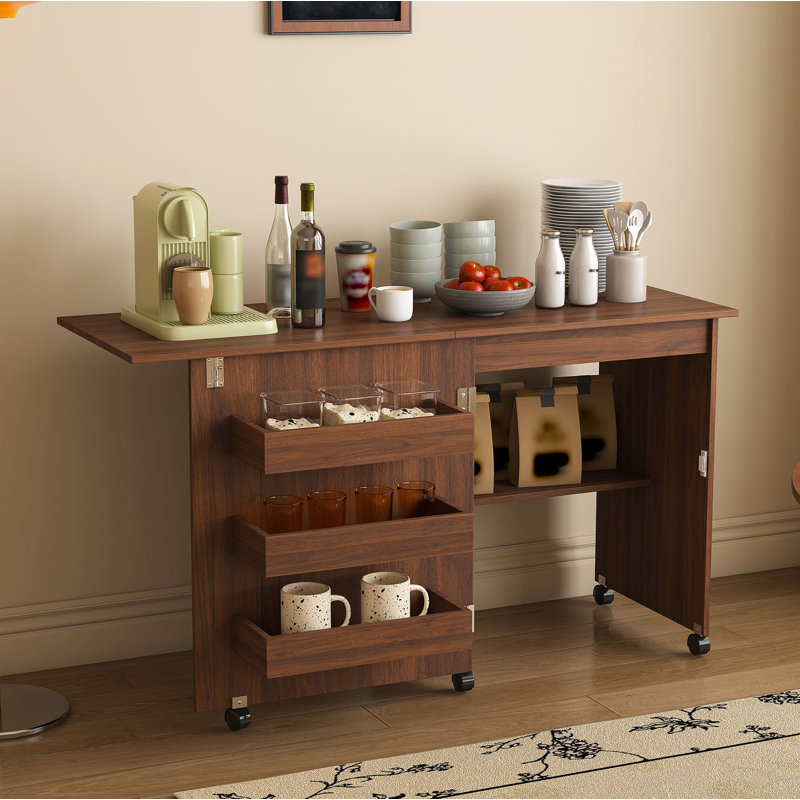 Table de couture pliante 4-en-1 45,67 "avec roues verrouillables - Poste de travail multifonctionnel, table de bout, bureau d'ordinateur et rangement de cuisine avec tablettes, table de machine à coudre roulante pour appartements