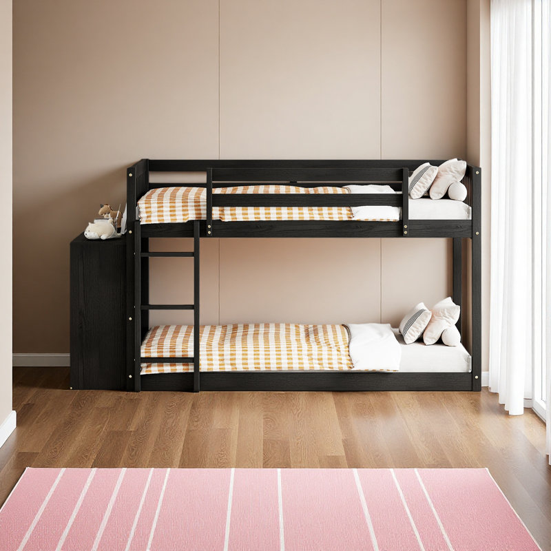 Lit superposé avec 4 tiroirs et 3 tablettes, Simple sur simple, Espresso