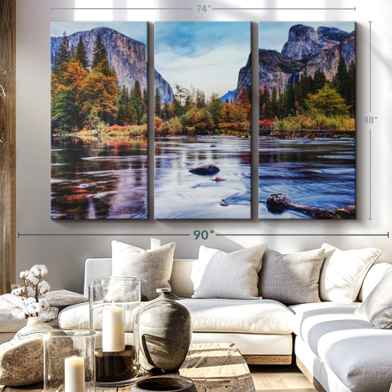 «Yosemite Autumn River», 3 pièces, H 48 po x l 74 po
