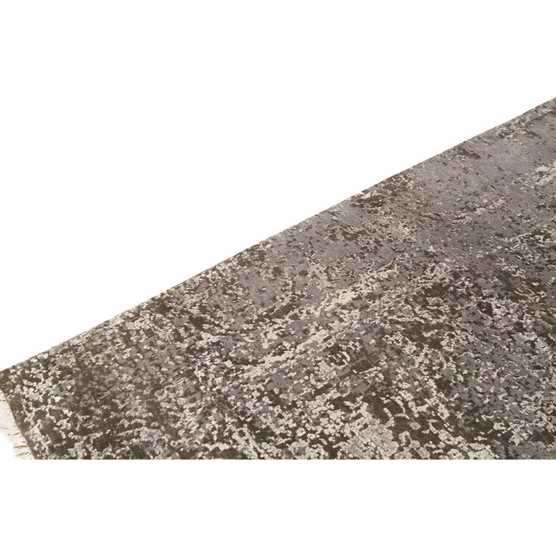 Tapis gris / brun noué à la main de conception unique 7 pi 10 po x 9 pi 10 po