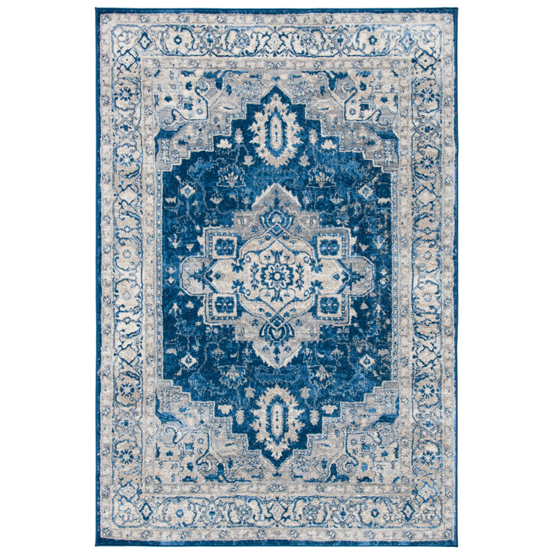 Tapis bleu marine / gris Aurich 851, Rectangle 3 pi x 5 pi