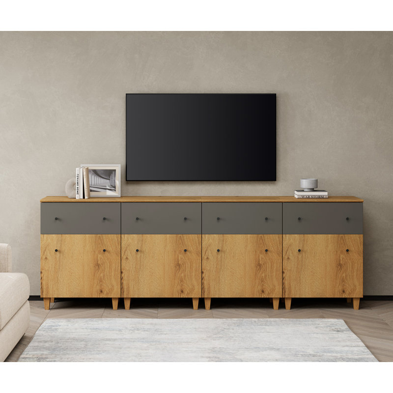 Unfinished TV Stand for TVs up to 88", Oak Brown/Dark Grey