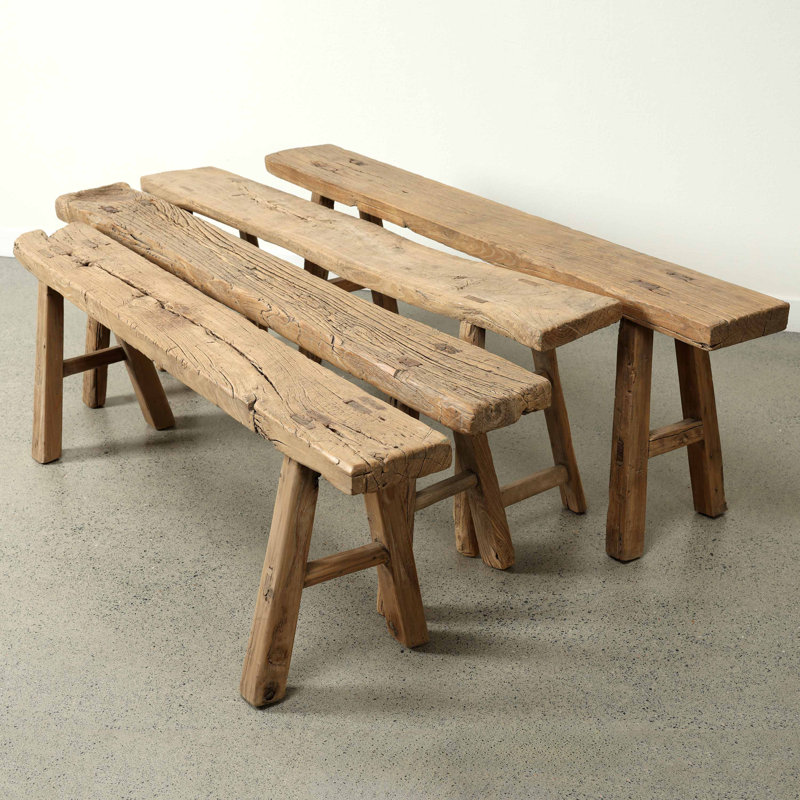 Lily's Living Vintage Noodle Bench, Weathered Natural Wood Finish , 20" H x 60" W x 5.5" D