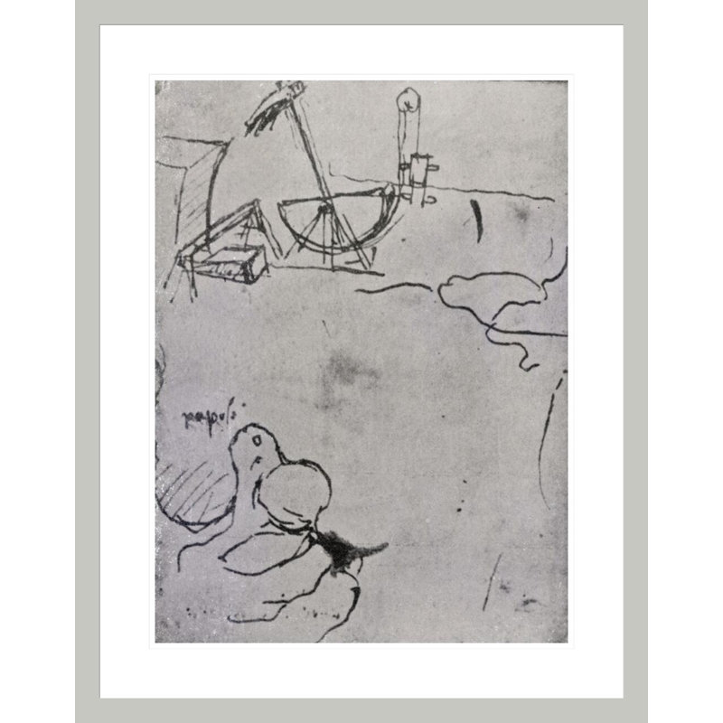 Conception pour une tête de pelle fol. «76v from the Codex Atlanticus» par Leonardo Da Vinci, impression giclée sur cadre