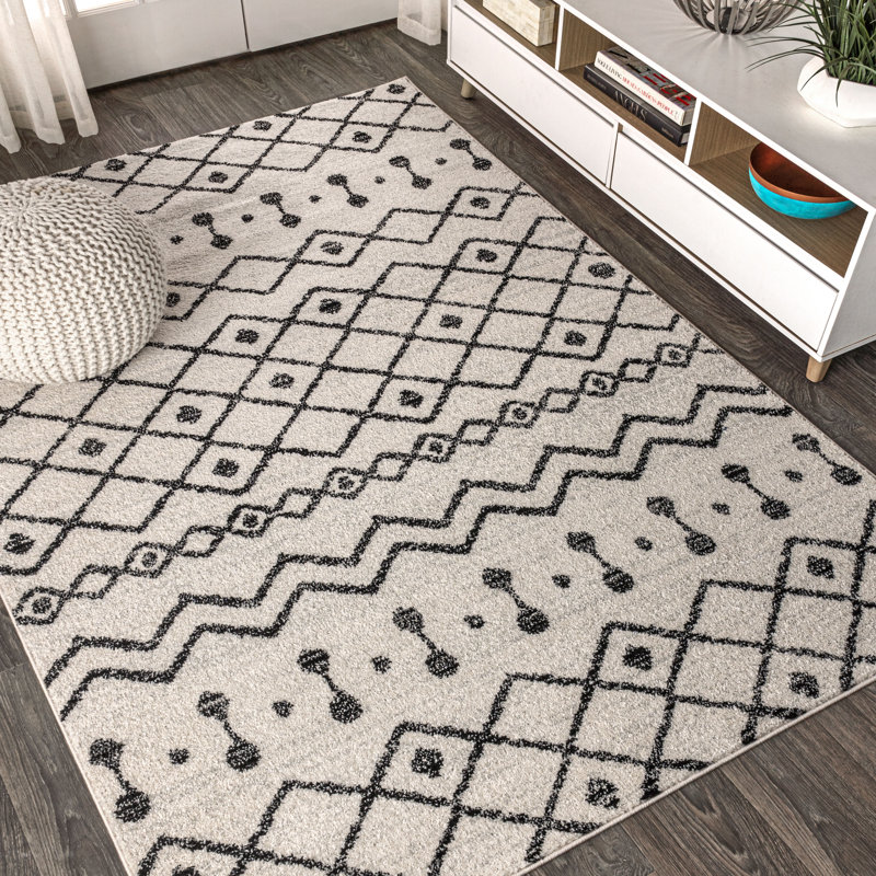 Bousquet Moroccan Beni Souk Cream/Black Rug, Rectangle 7'9" x 10'
