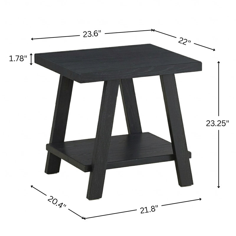 Table de bout avec rangement Angeleca, H 23 po x l 24 po x P 22 po, Noir / Noir