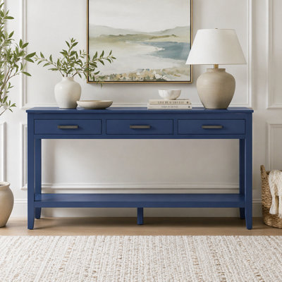 62.2'' Farmhouse Entryway Table with 3 Drawers, Painted Console Table with Bottom Shelf & Iron Handles