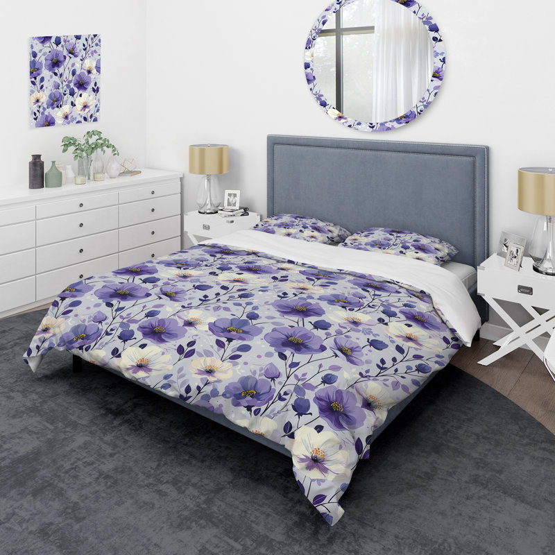 Ensemble de housse de couette Modern Flower Mauve Lavender Delight III, Housse de couette simple et deux taies décorative