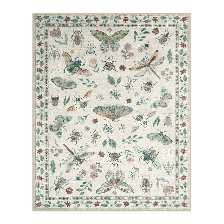 Insect Print Washable Rugs for Living Room Ultra-Thin Non-Slip Modern Bedroom Large Carpet