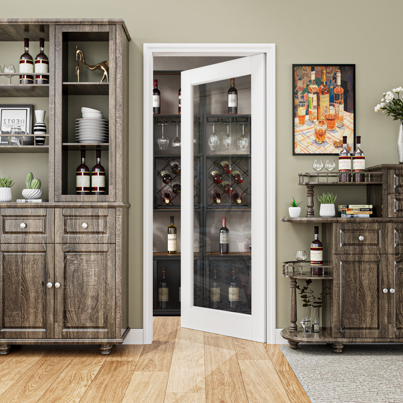 Primed wine room clear glass slab door white solid manufactured wood basement standard door for french doors, 36 po x 80 po