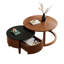 Table basse gigogne ronde vintage avec tiroir, centre de salon avec rangement, noyer-129390950
