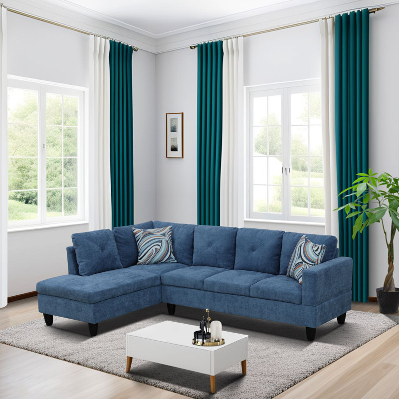 Cassie 97" Wide Sofa & Chaise, Night Lake Blue Velvet, Left Hand Facing