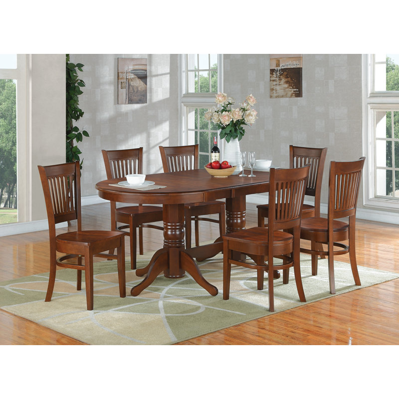 7 Piece Modern Dining Table Set Consist of an Oval Wooden Table with Butterfly Leaf and 6 Dining Room Chairs, Espresso