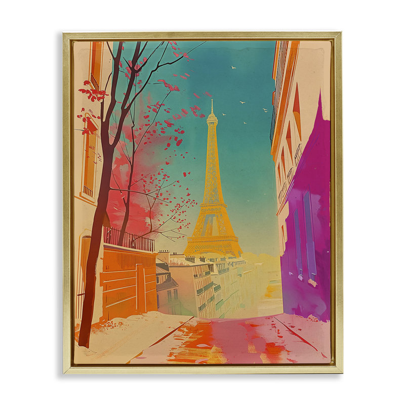 Toile abstraite encadrée, "French View" par Sasha, H 31 po x l 25 po, Cadre flottant métallique doré