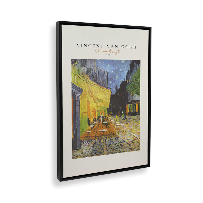 Van Gogh's Cafe Terrace la nuit v2, H 36,75 po x l 24,75 po x P 1,75 po, Cadre flottant noir satiné
