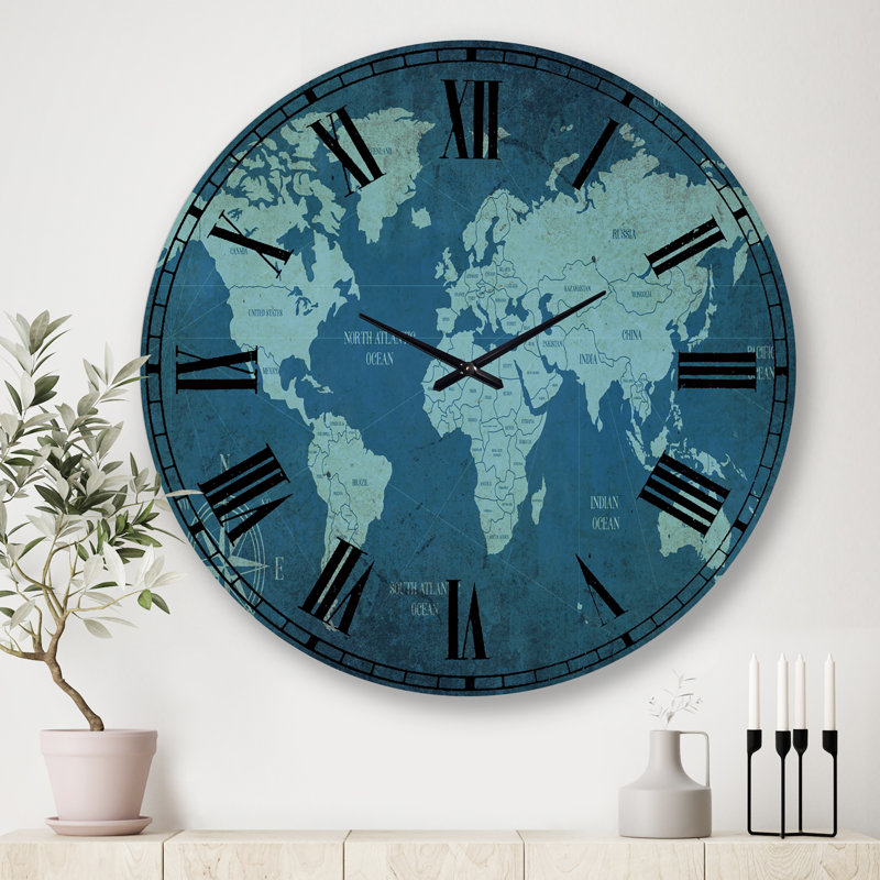 Slate World Map II - Horloge murale traditionnelle, Surdimensionné