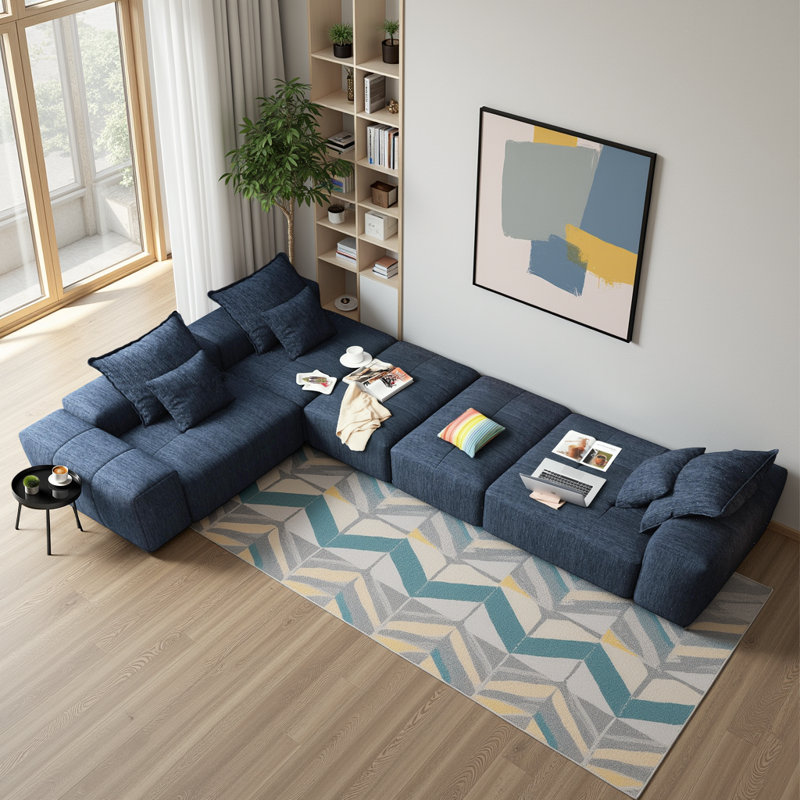 Canapé modulaire surdimensionné à 5 places avec 6 coussins Boneless, Chenille bleue